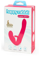 Happy Rabbit Strapless Strap-On Silicone Rabbit Vibrator Pink packaging showcasing its features and design.