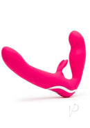 Happy Rabbit Strapless Strap-On Silicone Rabbit Vibrator Pink displayed in vibrant pink color and ergonomic design.