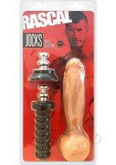 Rascal Jock Adam 8 Inch Silicone Suction Cup Dildo Vanilla with suction cup and detailed design in packaging.