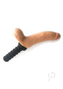 Rascal Jock Adam 8 Inch Silicone Suction Cup Dildo Vanilla with a textured black grip and smooth vanilla finish.