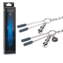 Fifty Shades Darker At My Mercy Beaded Chain Nipple Clamps with pack and beaded chain displayed for elegant sensation.