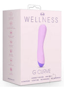 Wellness G Curve Silicone G-Spot Vibrator Purple packaging showcasing features like 10 functions and waterproof design.