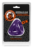 Oxballs Tri-Sport 3-Ring Cocksling Purple on display in packaging, showcasing its flexible design.