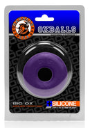 Oxballs Big Ox Super Mega Stretch Silicone Cock Ring Purple in packaging showcasing design and features.