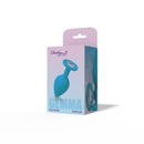 Gemma Clear Iridescent Gem Teal Silicone Butt Plug Medium packaging with shimmering design and teal color, Cheeky Charms.