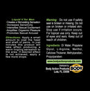 Body Action Liquid V for Men 1 Oz 6 Pack Display label detailing benefits, directions, and ingredients.