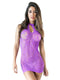 Halter lacy dress lingerie in purple, featuring a keyhole design, perfect for sultry nights and special occasions.