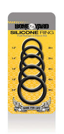 Boneyard Silicone Ring Cock Rings 5 Piece Kit Black featuring five sizes on packaging, perfect for enhancing intimate play.