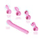 Interchangeable attachments for the Magic Stick S1 Plus Rabbit Vibrator showcasing vibrating thumb, rabbit ears, rotating tongue, and kneading massage