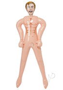 Boy Toy Real Life Size Male Blow-Up Doll 5.2 Feet standing upright with a smile, perfect for parties and fun.