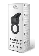 The Rabbit Company Love Ring Vibrating Cock Ring Black packaging showcasing features for shared pleasure.
