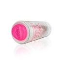 Pipedream Extreme Toyz Roto-bator Pussy Masturbator with a pink opening and textured sleeve for enhanced pleasure.