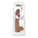 King Cock 13 Inch Cock With Balls Tan displayed in packaging with realistic detailing and suction cup base.