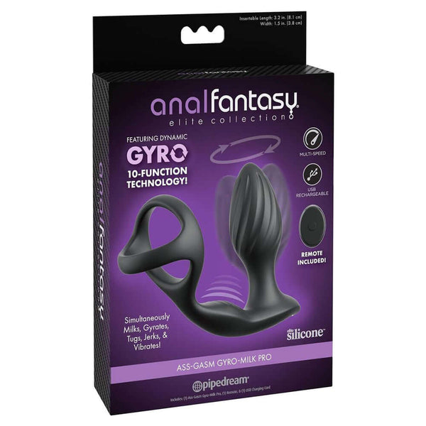 Anal Fantasy Elite Ass Gasm Gyro Milk Pro Black, dynamic anal toy with remote, multi-speed, for prostate stimulation