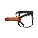 Fantasy X Elite 9 inches Silicone Hollow Strap On Brown with adjustable harness for enhanced pleasure.