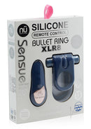 Nu Sensuelle XLR8 Remote Vibrating Cock Ring Navy Blue packaging with remote control and features highlighted.