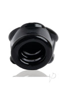 Oxballs Powersling Cock and Ball Stretching Sling Black view, showcasing its unique design and FLEXtpr material.