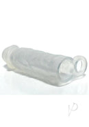 Boneyard Meaty 6.5 Inch Silicone Penis Extender Clear resting on a white background.