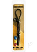 Boneyard Double Slide Cock Leash Silicone Cock Tie Black packaging showcasing its adjustable fit and colorful latches.