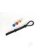 Boneyard Double Slide Cock Leash Silicone Cock Tie Black with colorful latches on a white background.