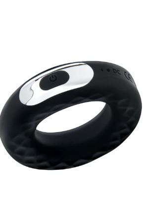 ZOLO Fat Tire Vibrating Cock Ring showcasing black design with easy-to-use single-button control for enhanced intimacy.