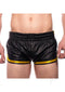 Prowler RED Leather Sport Shorts Small Black Yellow showcasing premium leather with yellow accents.
