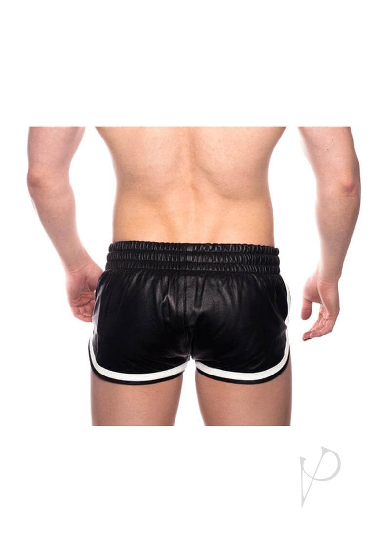 Prowler RED Leather Sport Shorts XSmall Black White, showing back view on model, sleek design, comfortable fit.