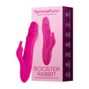 FemmeFunn Booster Rabbit Dual Stimulation Rotating Vibrator Pink packaging and product image.