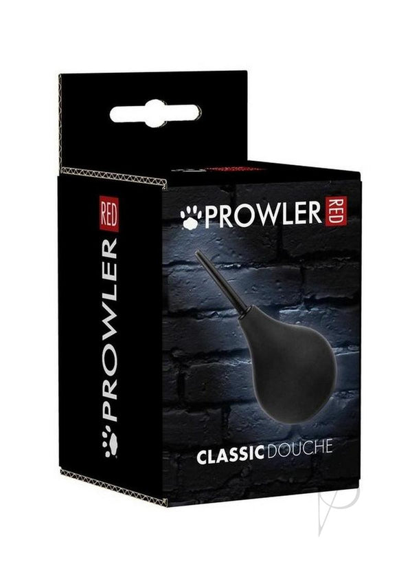 Prowler RED Bulb Anal Douche Medium Black packaging on a black background showcasing classic douche.