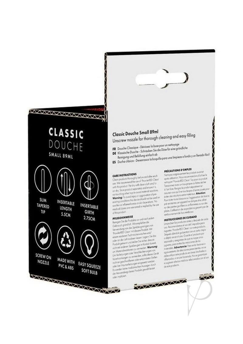 Prowler RED Bulb Silicone Anal Douche Small Orange packaging showing instructions and features, designed for personal hygiene.