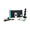 b-Vibe Triplet Remote Controlled Anal Beads Plug Black with remote, charger, and storage pouch.