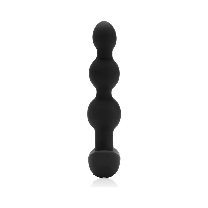 b-Vibe Triplet Remote Controlled Anal Beads Plug Black showcasing three flexible, tapered beads for stimulating anal play.