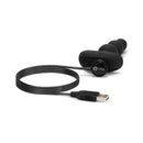 b-Vibe Triplet Remote Controlled Anal Beads Plug Black with USB charging cable for versatile pleasure.