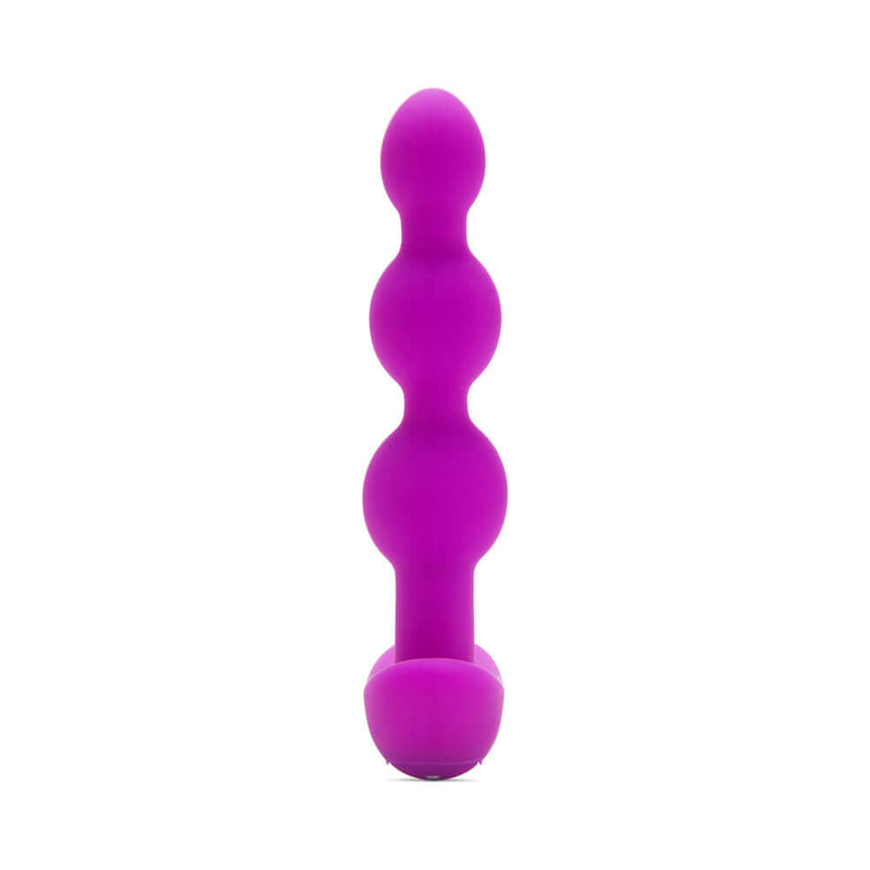 b-Vibe Triplet Remote Controlled Anal Beads Plug Fuchsia in a stylized, flexible design with three tapered beads.