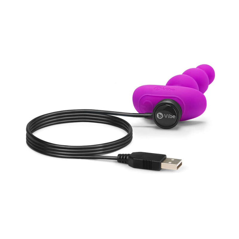 b-Vibe Triplet Remote Controlled Anal Beads Plug Fuchsia with USB charging cable