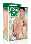 Boy 19 Hayden Brier Twink Ass Stroker Vanilla packaging with a realistic design and model holding it.