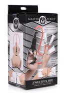 Master Series Clit and Nipple Pump Red packaging showing 3-way suction system and ergonomic design for enhanced pleasure.
