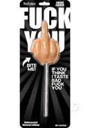 Fuck You Pop Butterscotch Middle Finger Lollipop in playful packaging, featuring a raised middle finger design.