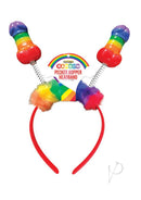 Rainbow Pecker Bopper Headband Multicolor featuring colorful bopper toppers on a red headband for celebrations.