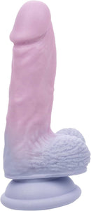 First Time Liquid Silicone Dong 5.75 inch in soft pink and lavender colors, ideal for comfortable stimulation.