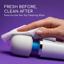 Astroglide Get Flirty Toy Cleaner Wipes Pack Of 20 being used to clean a sex toy for freshness and hygiene.