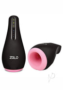 ZOLO Heatstroke Vibrating and Warming Masturbator Black in sleek design with pink accents showcasing control buttons.