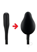 Lux Fetish Classic Inflatable Anal Balloon Black showing size difference before and after inflation.