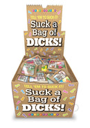 Candyprints Suck A Bag Of Dicks Candy Display 100 Bags featuring cheeky candy packages.