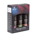 Earthly Body Massage A Trois Lotion Gift Set featuring three 2 oz bottles of scented massage lotion.