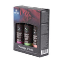 Earthly Body Massage A Trois Lotion Gift Set featuring three scented massage lotions in a gift box.