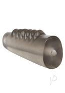 Hot Rod Xtreme Enhancer Ridged Penis Sleeve Smoke showing its tiered ridges and noticeable thickness for enhanced pleasure.