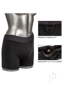 Packer Gear Boxer Brief with Packing Pouch XL/2XL Black shown on mannequin side view highlighting secure pouch.
