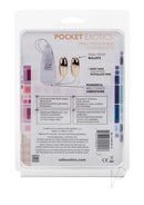 Pocket Exotics Vibrating Double Gold Bullets Wired Remote packaging with dual massagers and features.