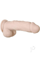 Real Supple Girthy Poseable 8.5 Inch Dildo with Balls featuring a realistic design and powerful suction cup base.